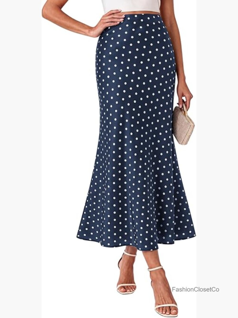 Satin Midi A-Line High Waisted Skirt Wedding Guest Party Flowy